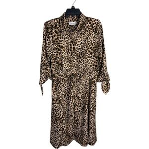 Calvin Klein animal print button down Midi Dress with belt fit & flare size 6